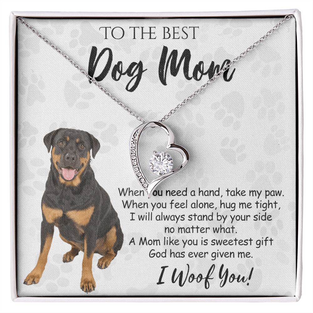 To The Best Rottweiler Dog Mom Knot Necklace Mother's Day Gift , I Woof You Quote Gift Card, Message Card Jewelry For Dog Lovers, Necklace For Mom Forever Love Necklace
