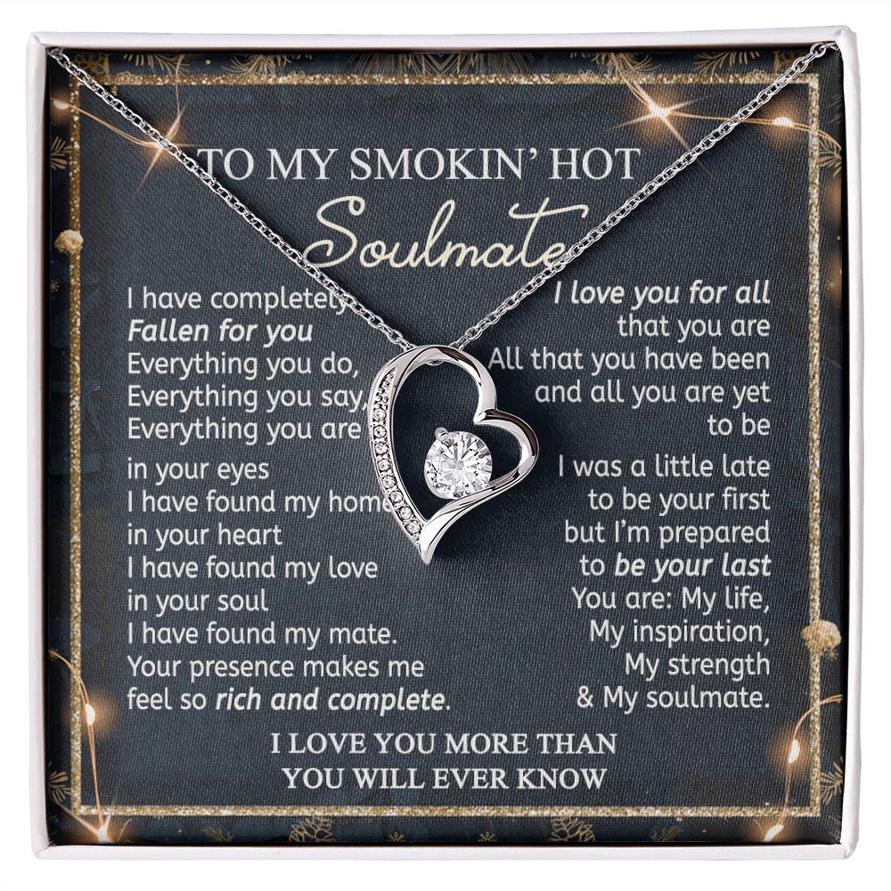 To My Smokin Hot Soulmate Necklace - Wife Gifts From Husband To My Wife Necklace, Gift for Her Romantic, Girlfriend Gifts Necklace for Wife from Men Includes Message Card and Gift Box 14 Forever Love Necklace