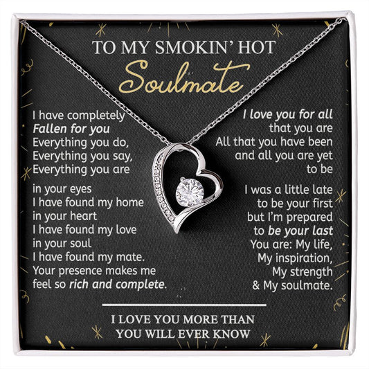 To My Smokin Hot Soulmate Necklace - Wife Gifts From Husband To My Wife Necklace, Gift for Her Romantic, Girlfriend Gifts Necklace for Wife from Men Includes Message Card and Gift Box 21 Forever Love Necklace