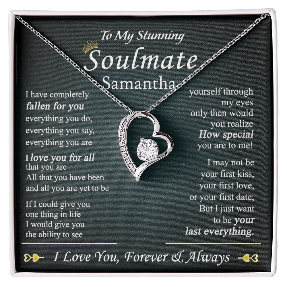 To My Soulmate Necklace for Women Birthday Valentines Day Jewelry Gifts For My Wife with Message Card Box Personalized Gift Present Pendant for Future Wife Soulmate Girlfriend Love 1 Forever Love Necklace