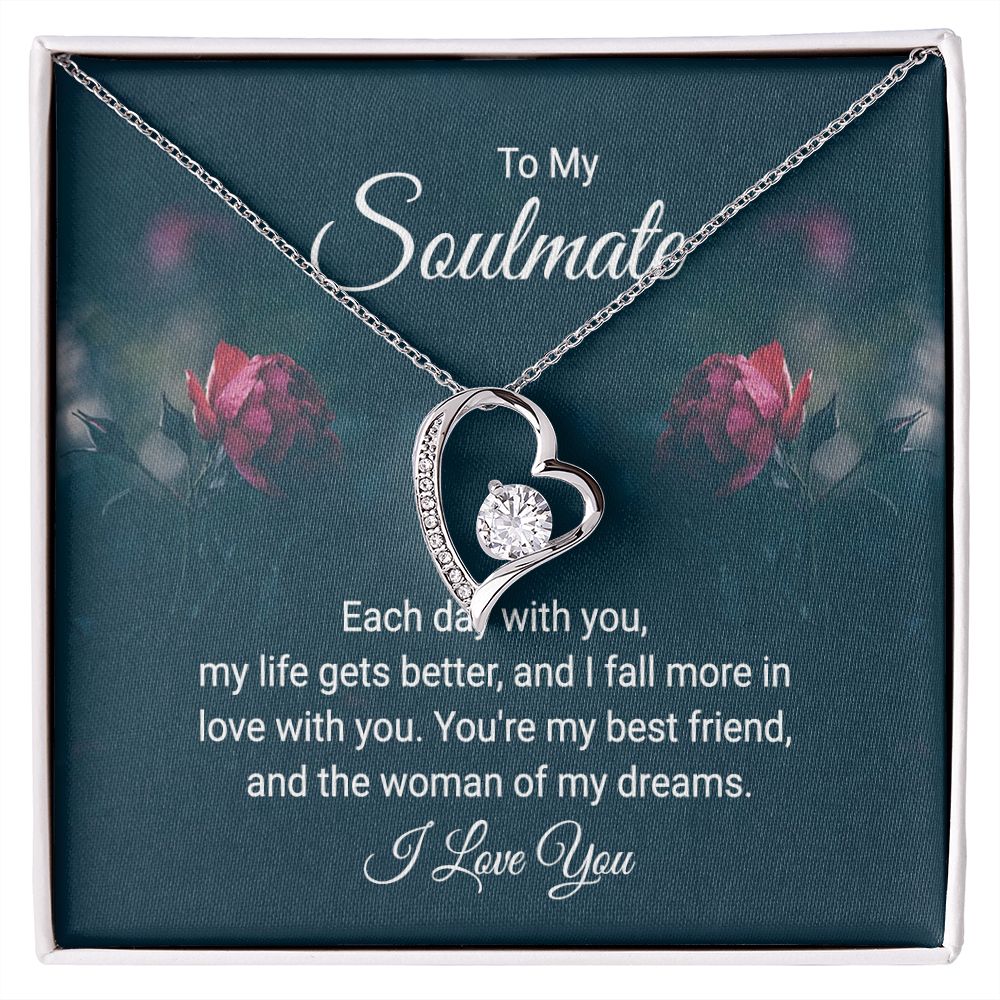 To My Soulmate Necklace for Women Birthday Christmas Jewelry Gifts For My Wife with Message Card Box Personalized Gift Present Pendant for Future Wife Soulmate Girlfriend Love 20 Forever Love Necklace