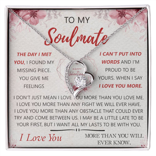 To My Soulmate Necklace for Women Birthday Christmas Jewelry Gifts For My Wife with Message Card Box Personalized Gift Present Pendant for Future Wife Soulmate Girlfriend Love 23 Forever Love Necklace