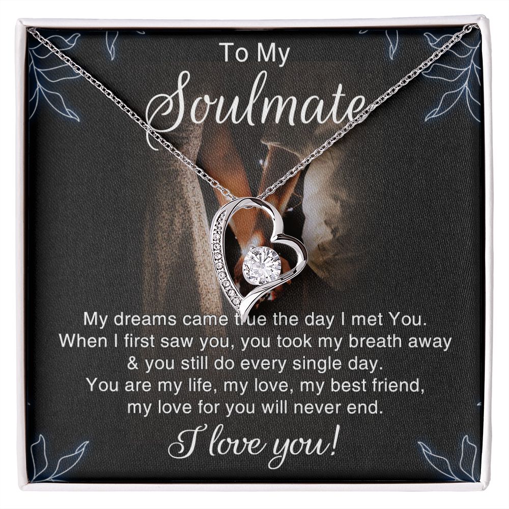 To My Soulmate Necklace for Women Birthday Christmas Jewelry Gifts For My Wife with Message Card Box Personalized Gift Present Pendant for Future Wife Soulmate Girlfriend Love 5 Forever Love Necklace