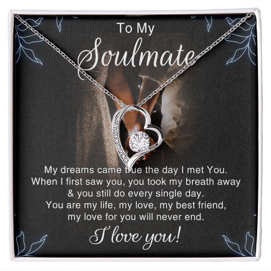 To My Soulmate Necklace for Women Birthday Christmas Jewelry Gifts For My Wife with Message Card Box Personalized Gift Present Pendant for Future Wife Soulmate Girlfriend Love 5 Forever Love Necklace