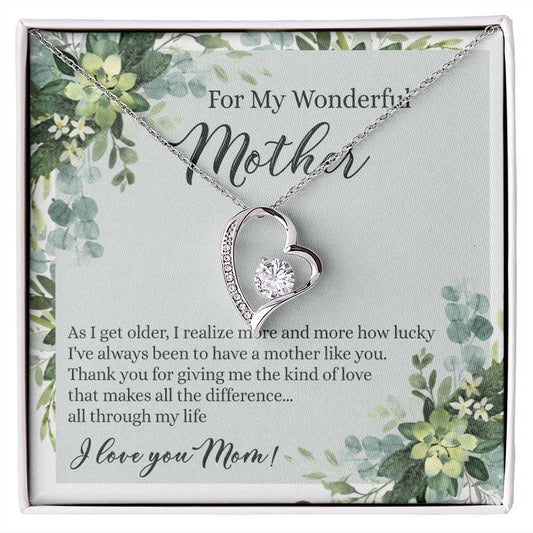 To My Wonderful Mother Necklace Message Card, Gift Box for Mom Birthday Gift From Daughter Mothers Day Necklace for Mom Gift From Daughter Mom Gifts For Mom Thank You Gift For Mom Forever Love Necklace