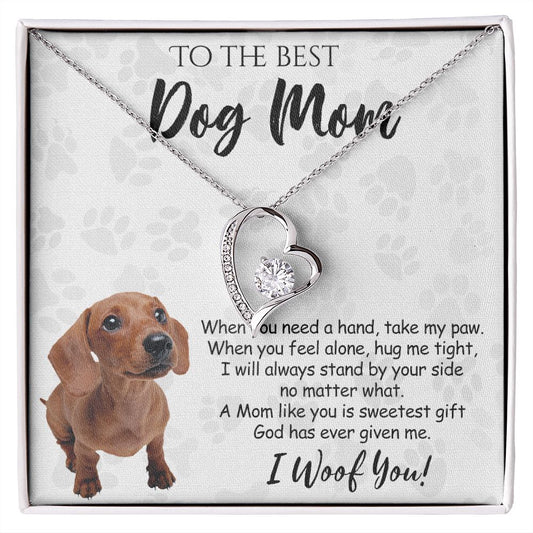 To The Best Dachshund Dog Mom Knot Necklace Mother's Day Gift , I Woof You Quote Gift Card, Message Card Jewelry For Dog Lovers, Necklace For Mom Forever Love Necklace