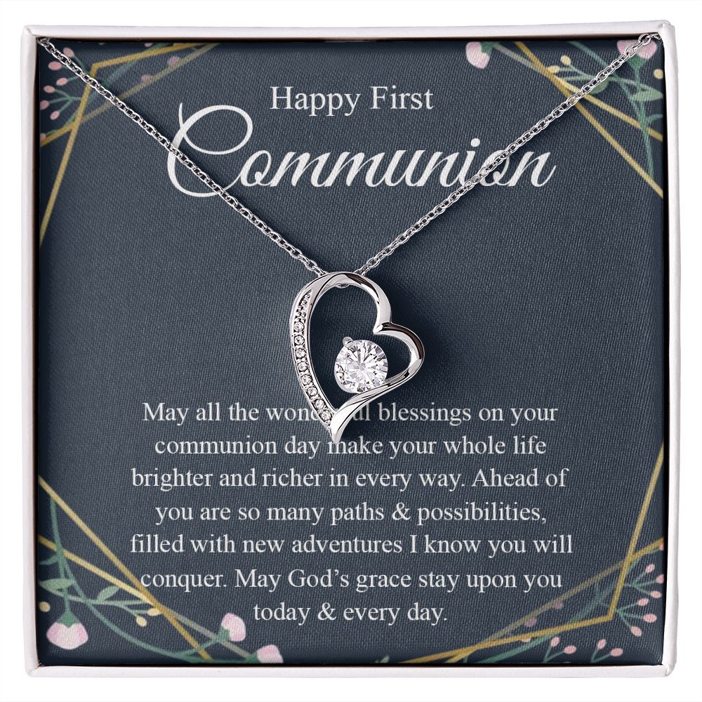 Interlocking Hearts Necklace, For First Communion Gift First Holy Communion Congrats Graduation Pendants Gift For Daughter, Granddaughter, Niece, Sister Forever Love Necklace