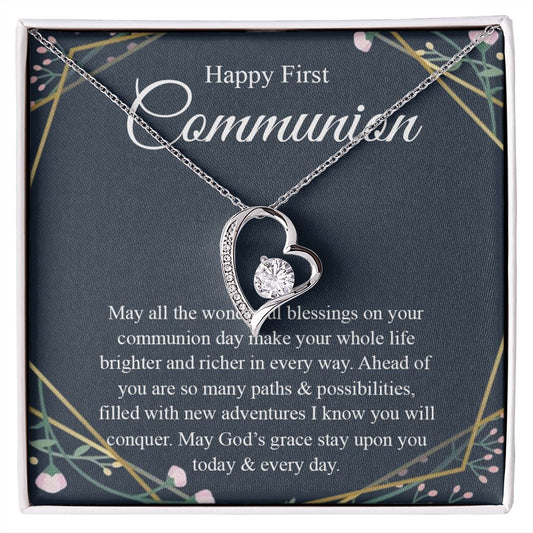 Interlocking Hearts Necklace, For First Communion Gift First Holy Communion Congrats Graduation Pendants Gift For Daughter, Granddaughter, Niece, Sister Forever Love Necklace