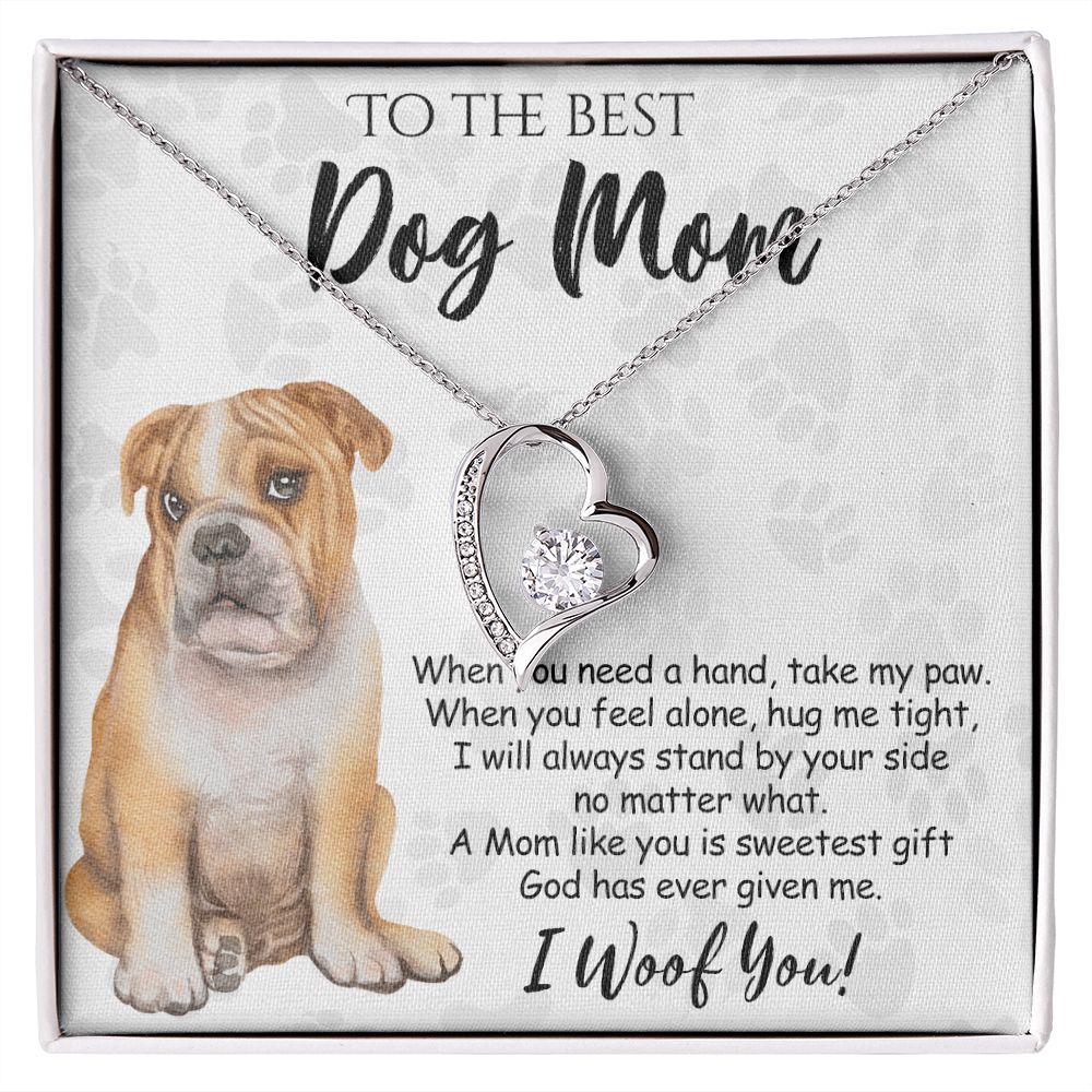 To The Best BullDog Mom Knot Necklace Mother's Day Gift , I Woof You Gift Card, Message Card Jewelry For Dog Lovers, Necklace For Mom Forever Love Necklace