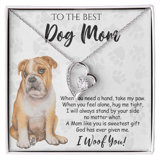 To The Best BullDog Mom Knot Necklace Mother's Day Gift , I Woof You Gift Card, Message Card Jewelry For Dog Lovers, Necklace For Mom Forever Love Necklace