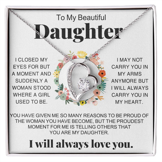Jewelry Pendant Present for Daughter, To My Daughter Gift Necklace from Mom, Mother Daughter Gift Ideas, Birthday Christmas Gift Graduation Gifts for Daughters, Mother and Daughter Necklace 16 Forever Love Necklace