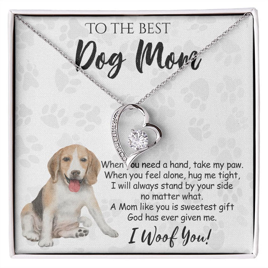 To The Best Beagle Dog Mom Knot Necklace Mother's Day Gift , I Woof You Quote Gift Card, Message Card Jewelry For Dog Lovers, Necklace For Mom Forever Love Necklace