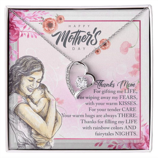 To My Mom, Mother Necklace Pendant Gift From Daughter Or Son Thanks Mom For Gifting Me Life With Message Card Gift For Mom Forever Love Necklace