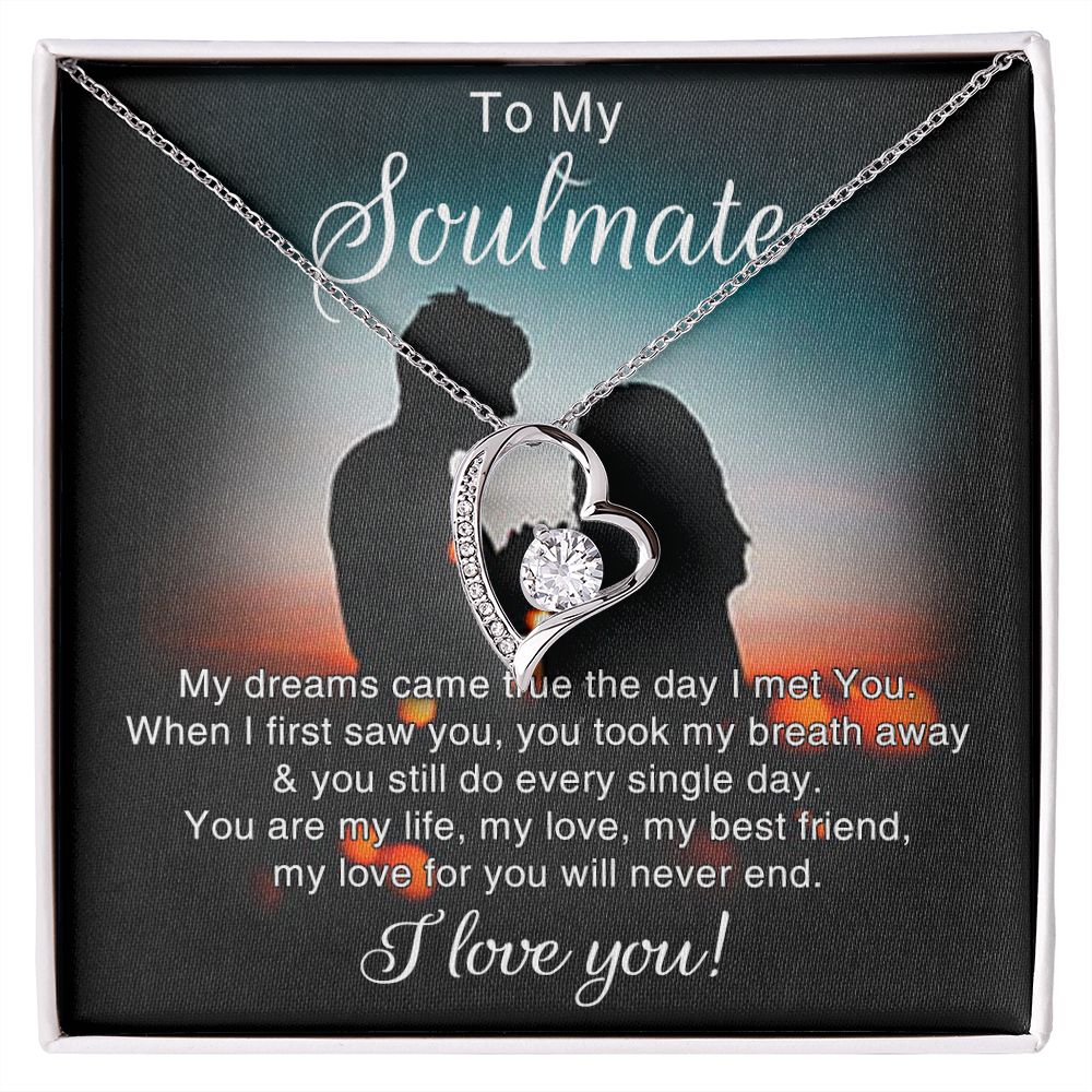 To My Soulmate Necklace for Women Birthday Christmas Jewelry Gifts For My Wife with Message Card Box Personalized Gift Present Pendant for Future Wife Soulmate Girlfriend Love 4 Forever Love Necklace