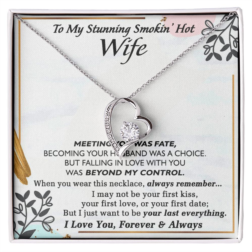 To My Smokin Hot Wife Necklace, Wedding Anniversary Jewelry For Women, Necklace For Wife from Husband, Gifts For Wife Birthday Gifts Necklace, Jewelry With Message Card In A Gift Box Forever Love Necklace