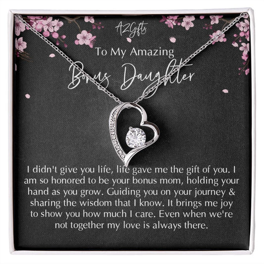 Bonus Daughter Gifts From Stepdad, Step Daughter Gifts From Stepmom, Stepdaughter Gifts From Stepdad, Father Stepdaughter Necklace, To My Bonus Daughter Necklaces, Christmas Gifts For Bonus D Forever Love Necklace