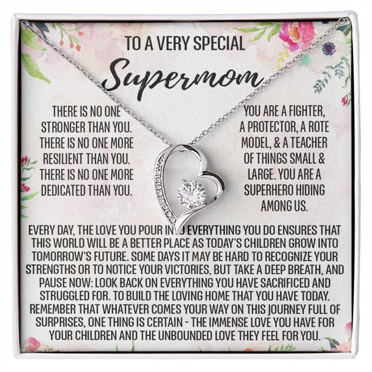 To Supermom Mom Necklace Gift for Single Mother Necklace Holiday, Christmas, Birthday Present for Single Mother, Super Mom, Mother's Day Gift Mom Jewelry for Women 301 Forever Love Necklace