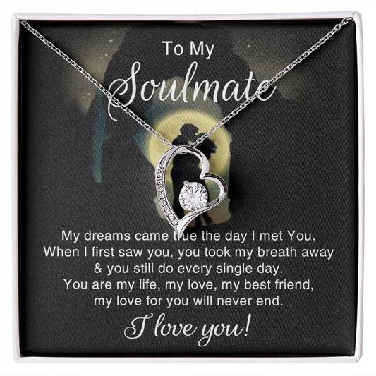 To My Soulmate Necklace for Women Birthday Christmas Jewelry Gifts For My Wife with Message Card Box Personalized Gift Present Pendant for Future Wife Soulmate Girlfriend Love 3 Forever Love Necklace