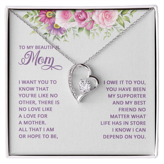 Mom Necklace Gifts for Mom from Daughter to Mom Gifts for Mothers Day from Daughter, To My Mom Necklace from Daughter to Mom Birthday Gifts Necklace with Message Card and Gift Box17 Forever Love Necklace