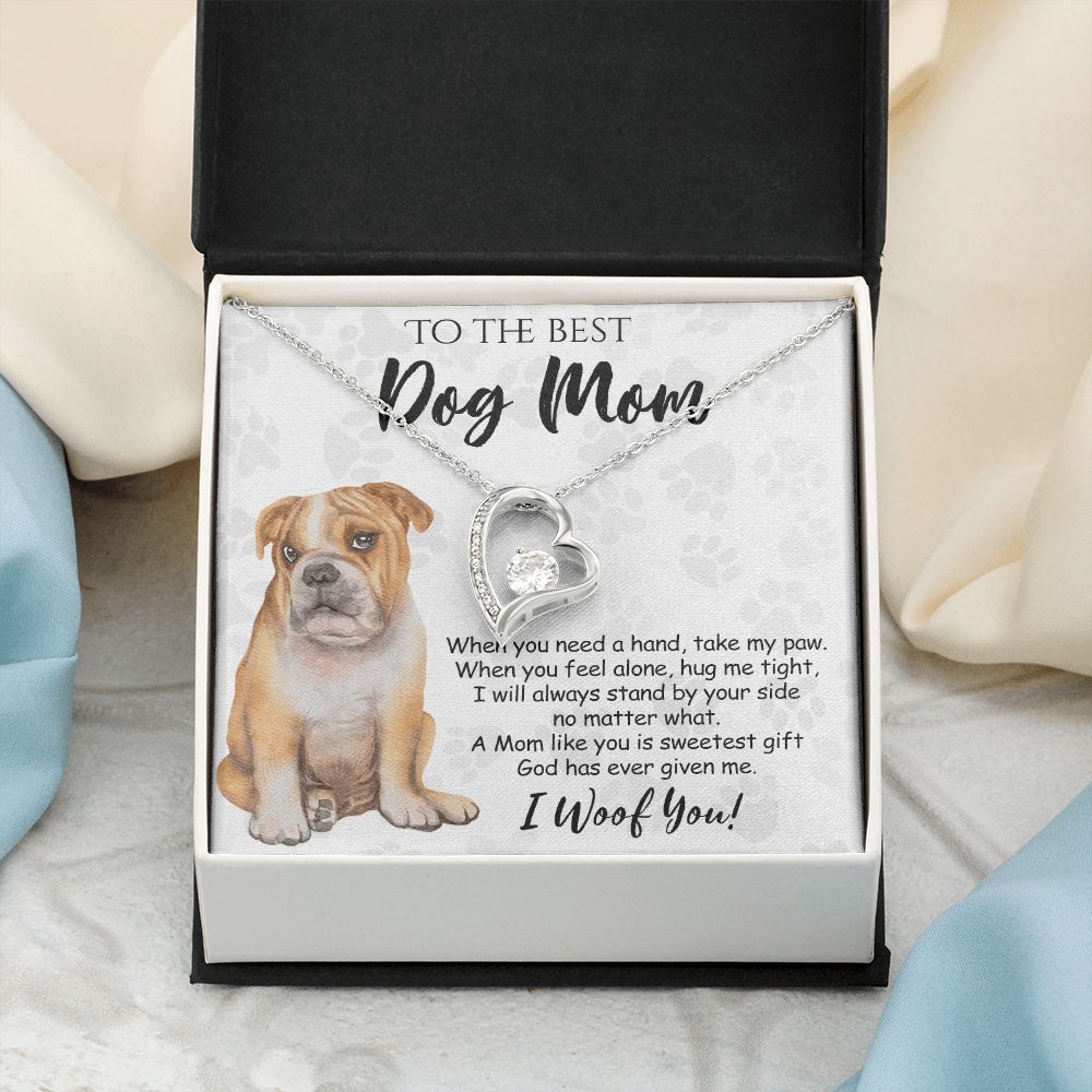 To The Best BullDog Mom Knot Necklace Mother's Day Gift , I Woof You Gift Card, Message Card Jewelry For Dog Lovers, Necklace For Mom Forever Love Necklace