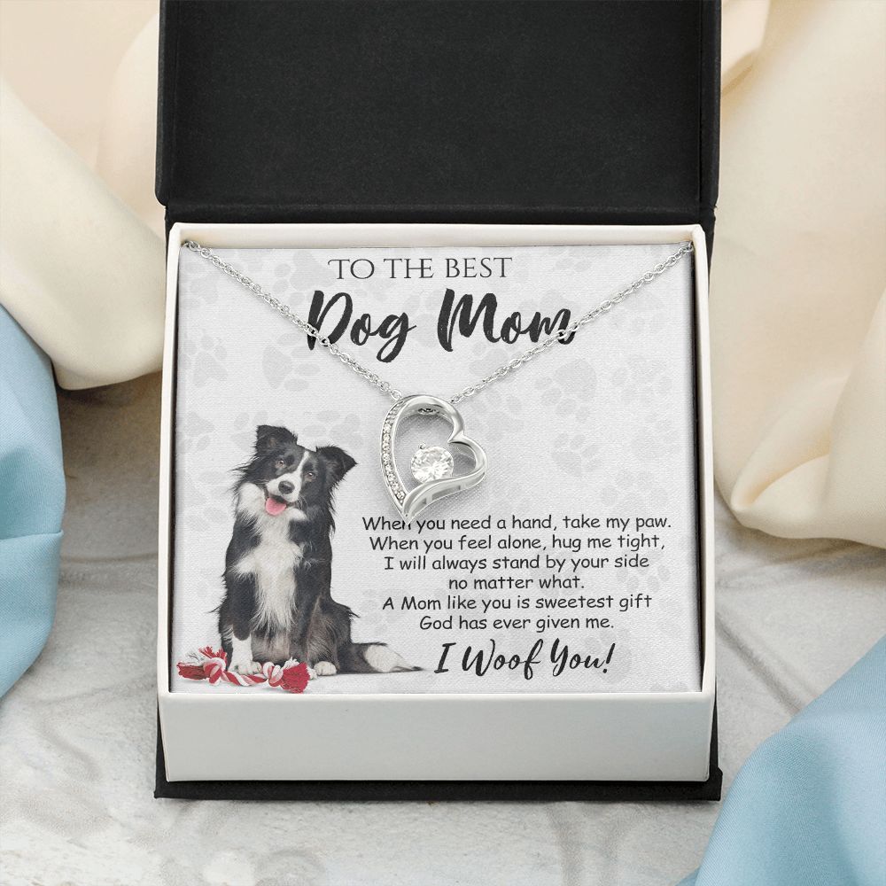 To The Best Border Collie Dog Mom Knot Necklace Mother's Day Gift , I Woof You Quote Gift Card, Message Card Jewelry For Dog Lovers, Necklace For Mom Forever Love Necklace