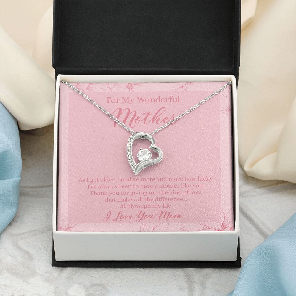 To My Wonderful Mother Necklace Message Card, Gift Box for Mom Birthday Gift From Daughter Mothers Day Necklace for Mom Gift From Daughter Mom Gifts For Wedding Mom Thank You Gift For Mom Forever Love Necklace