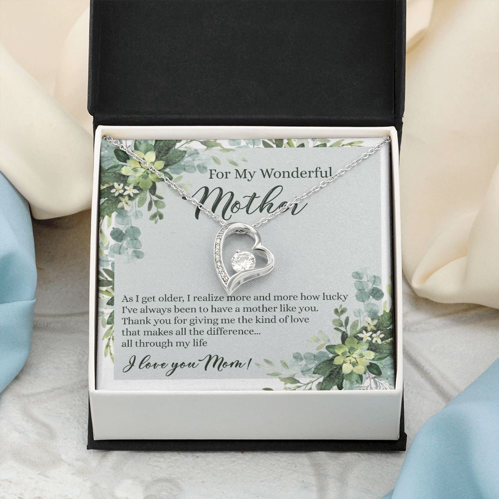 To My Wonderful Mother Necklace Message Card, Gift Box for Mom Birthday Gift From Daughter Mothers Day Necklace for Mom Gift From Daughter Mom Gifts For Mom Thank You Gift For Mom Forever Love Necklace