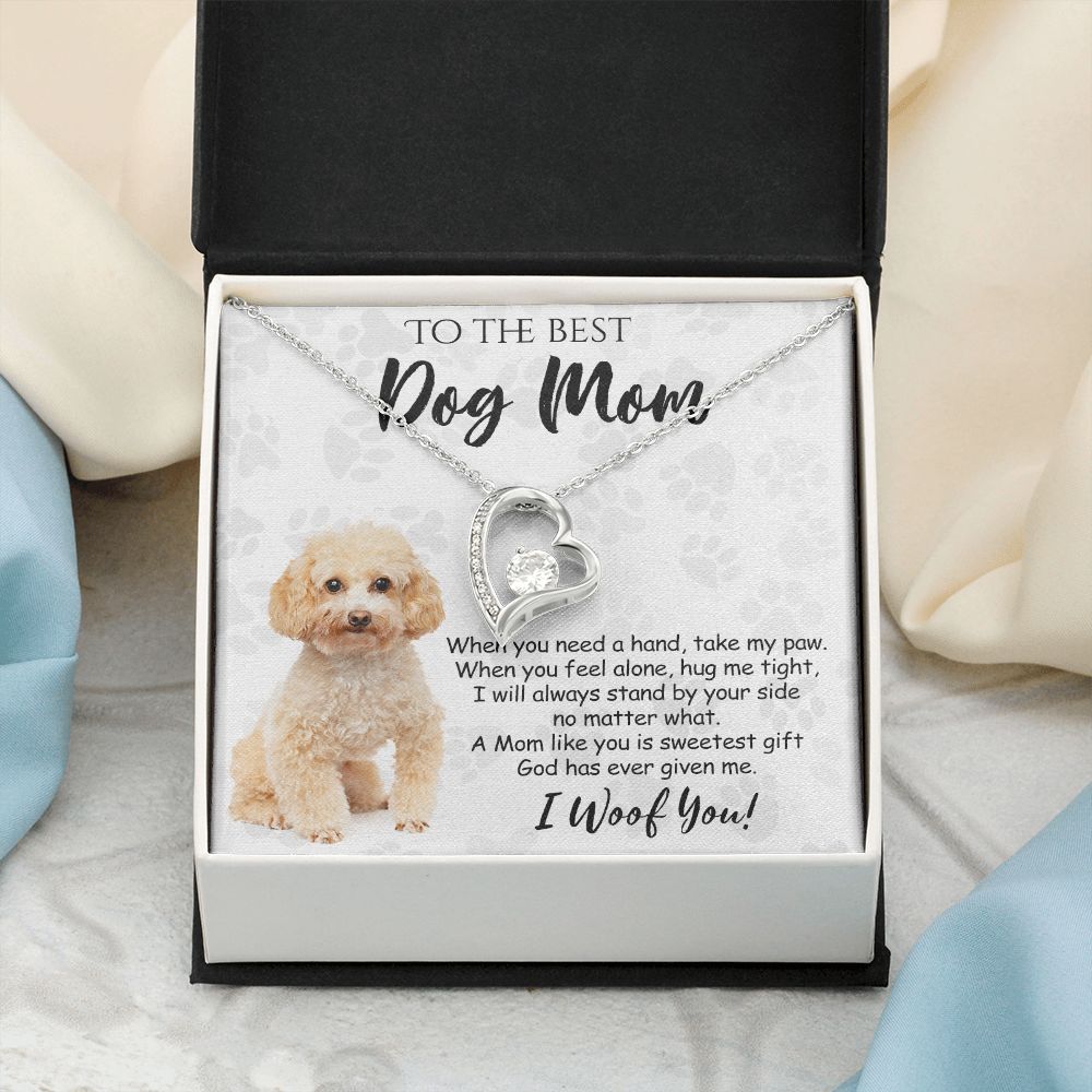 To The Best Poodle Dog Mom Knot Necklace Mother's Day Gift , I Woof You Quote Gift Card, Message Card Jewelry For Dog Lovers, Necklace For Mom Forever Love Necklace