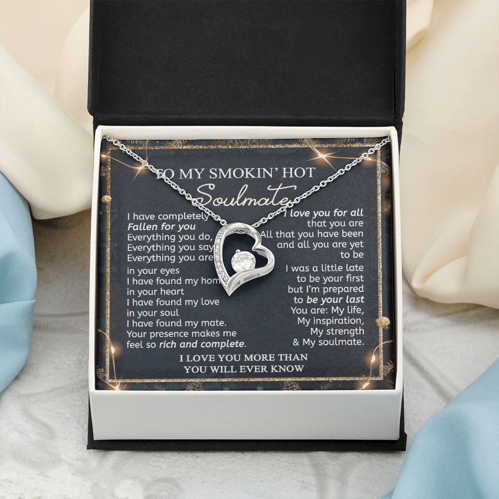To My Smokin Hot Soulmate Necklace - Wife Gifts From Husband To My Wife Necklace, Gift for Her Romantic, Girlfriend Gifts Necklace for Wife from Men Includes Message Card and Gift Box 14 Forever Love Necklace