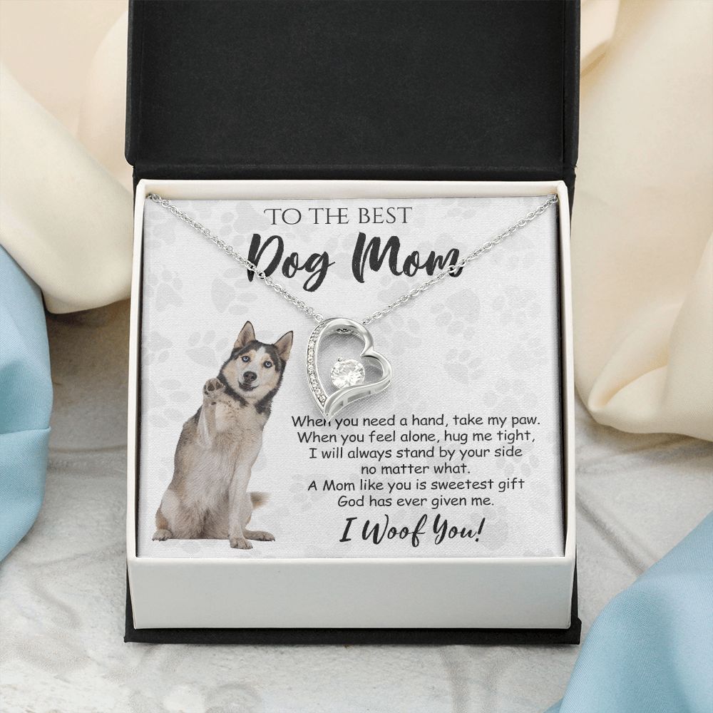 To The Best Husky Dog Mom Knot Necklace Mother's Day Gift , I Woof You Quote Gift Card, Message Card Jewelry For Dog Lovers, Necklace For Mom Forever Love Necklace