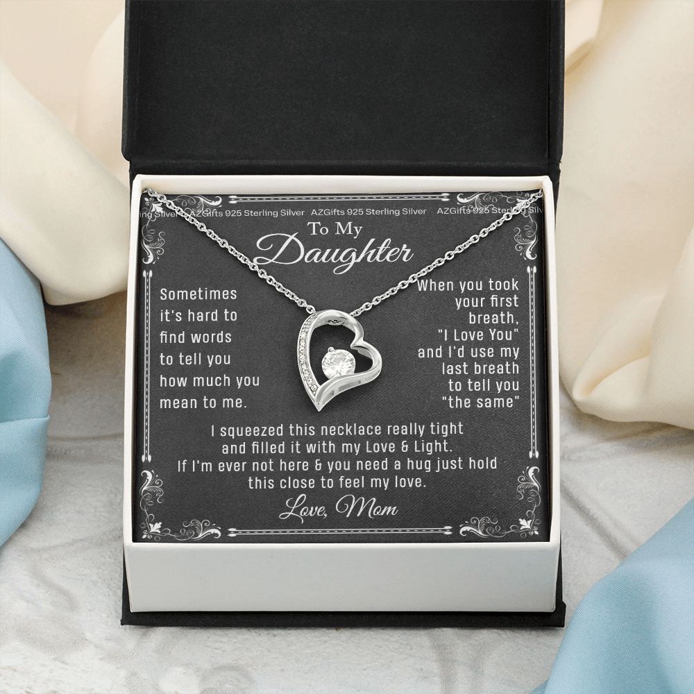 To My Daughter Necklace From Mom - Necklaces For Daughter From Mom, Mother Daughter Necklace, Gifts For Daughters From Mothers, Jewelry Gift For Badass Daughter On Birthday, Christmas, Graduation Forever Love Necklace
