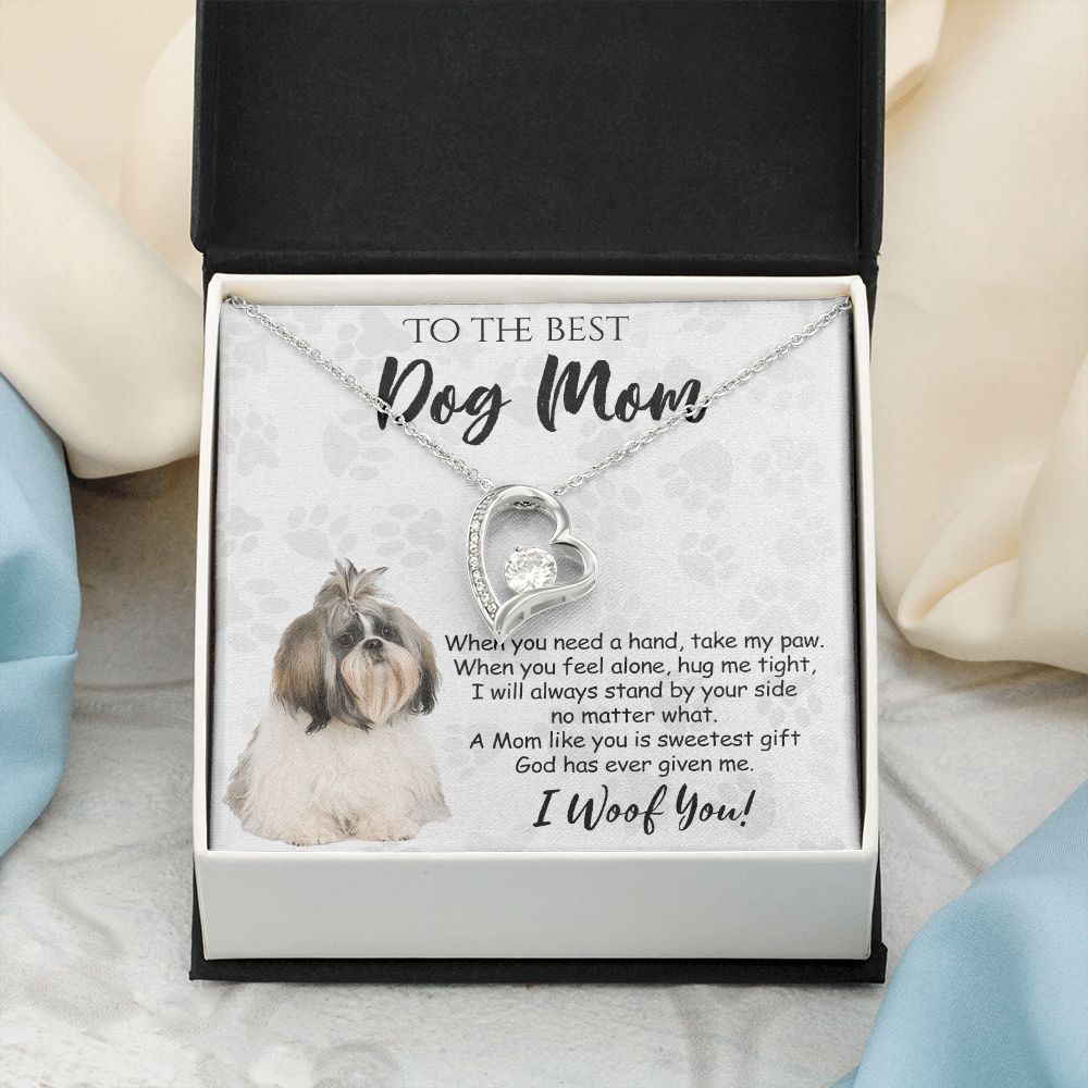 To The Best Shih Tzu Dog Mom Knot Necklace Mother's Day Gift , I Woof You Quote Gift Card, Message Card Jewelry For Dog Lovers, Necklace For Mom Forever Love Necklace