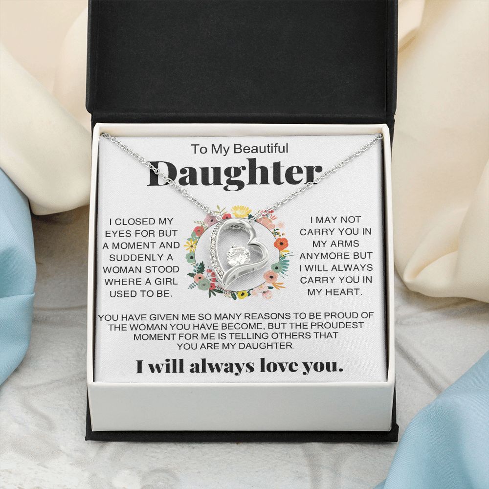 Jewelry Pendant Present for Daughter, To My Daughter Gift Necklace from Mom, Mother Daughter Gift Ideas, Birthday Christmas Gift Graduation Gifts for Daughters, Mother and Daughter Necklace 16 Forever Love Necklace