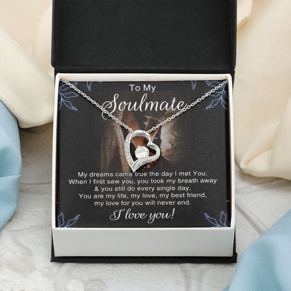 To My Soulmate Necklace for Women Birthday Christmas Jewelry Gifts For My Wife with Message Card Box Personalized Gift Present Pendant for Future Wife Soulmate Girlfriend Love 5 Forever Love Necklace