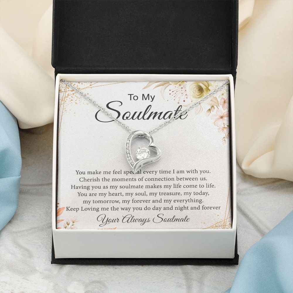 To My Soulmate Necklace for Women Birthday Christmas Jewelry Gifts For My Wife with Message Card Box Personalized Gift Present Pendant for Future Wife Soulmate Girlfriend Love 26 Forever Love Necklace