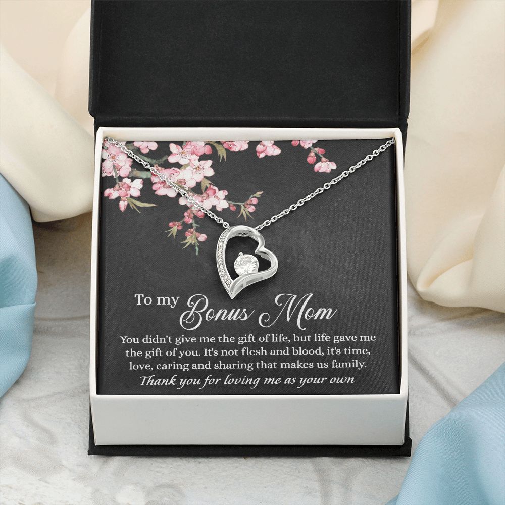 To My Bonus Mom Necklace, Gifts for Step Mom, Bonus Mom Necklace from Bonus Daughter Son, Necklaces for Women, Mothers Day Gift for Stepmom, Mother in Law Gift from Daughter in Law Forever Love Necklace