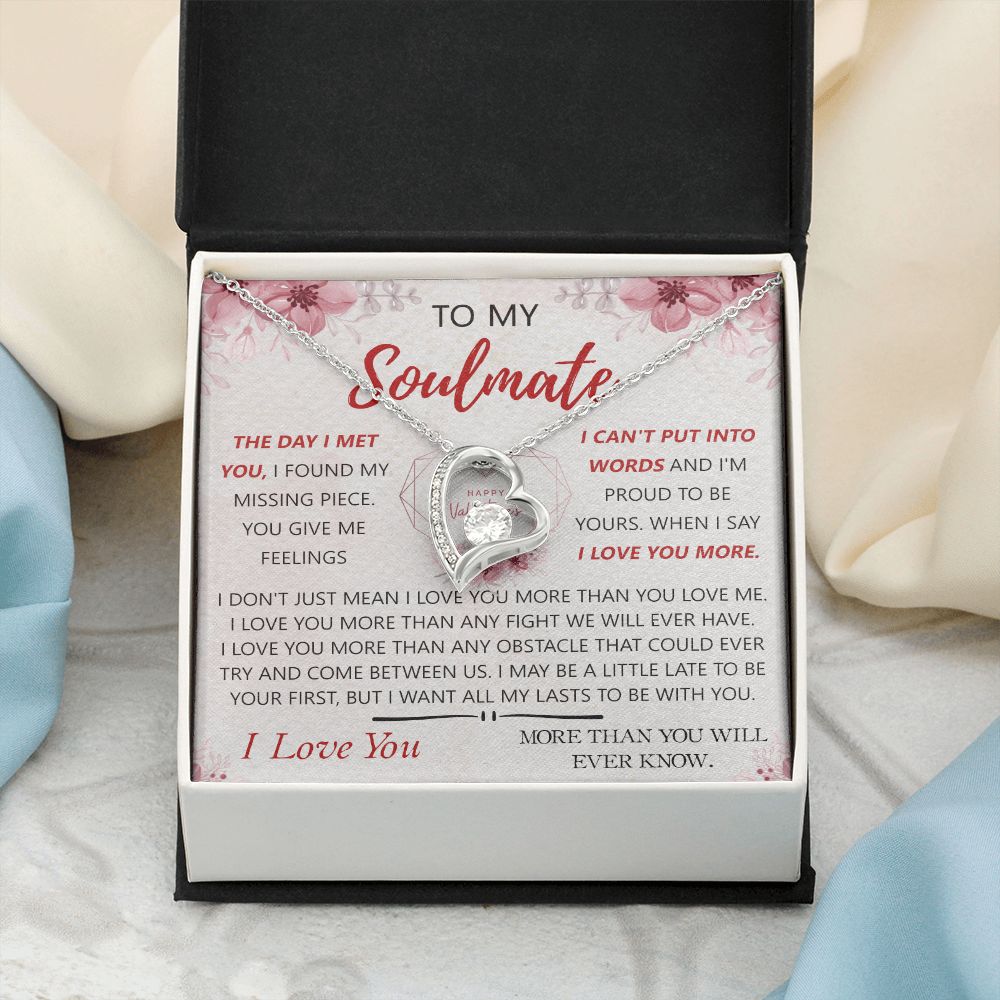 To My Soulmate Necklace for Women Birthday Christmas Jewelry Gifts For My Wife with Message Card Box Personalized Gift Present Pendant for Future Wife Soulmate Girlfriend Love 23 Forever Love Necklace