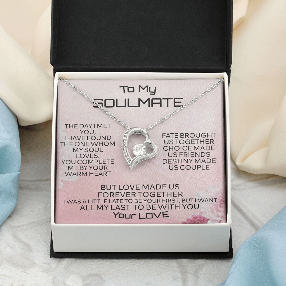 To My Soulmate Necklace for Women Birthday Christmas Jewelry Gifts For My Wife with Message Card Box Personalized Gift Present Pendant for Future Wife Soulmate Girlfriend Love 2 Forever Love Necklace