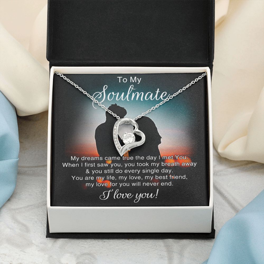 To My Soulmate Necklace for Women Birthday Christmas Jewelry Gifts For My Wife with Message Card Box Personalized Gift Present Pendant for Future Wife Soulmate Girlfriend Love 4 Forever Love Necklace