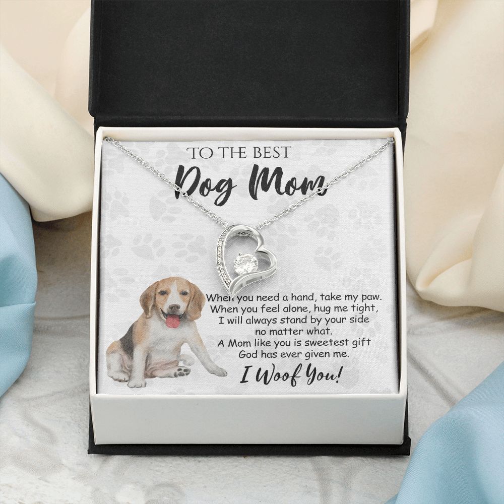 To The Best Beagle Dog Mom Knot Necklace Mother's Day Gift , I Woof You Quote Gift Card, Message Card Jewelry For Dog Lovers, Necklace For Mom Forever Love Necklace