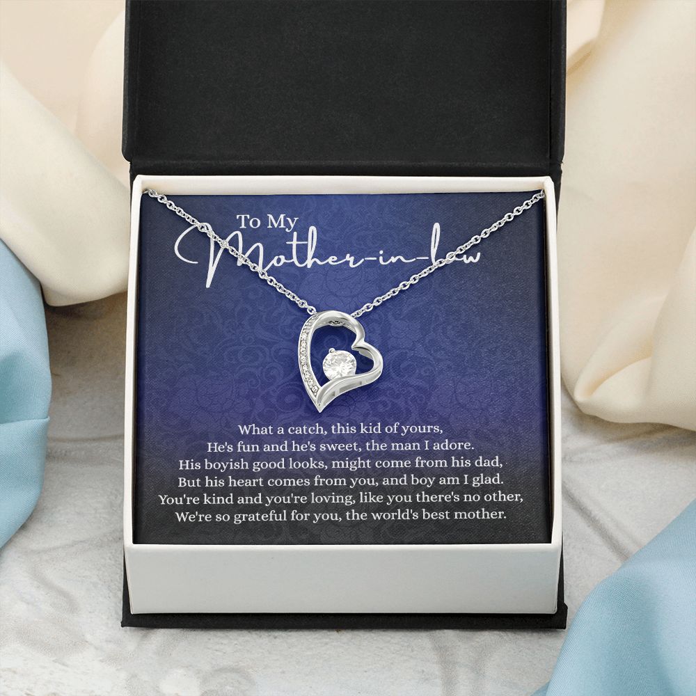 To My Mother in Law Necklace, Gift for Mother in Law Jewelry Box, Gift Card, Necklace for Mother in Law Jewelry Gift to My Mother-in-law on Wedding Day Mother's day gift for Mother in Law Forever Love Necklace