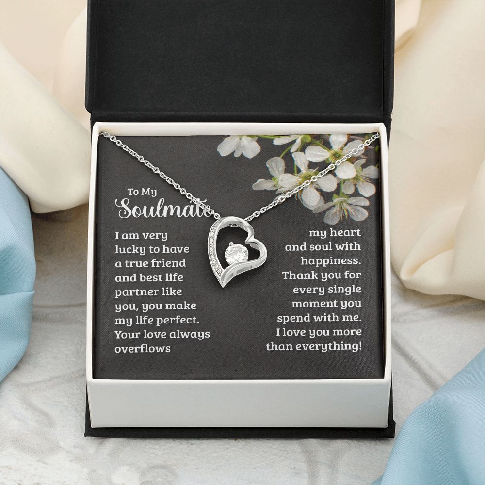 To My Soulmate Necklace for Women Birthday Christmas Jewelry Gifts For My Wife with Message Card Box Personalized Gift Present Pendant for Future Wife Soulmate Girlfriend Love 18 Forever Love Necklace