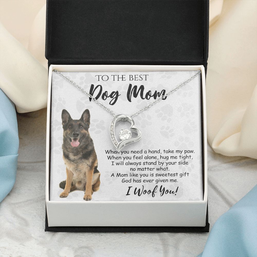 To The Best German Shepherd Dog Mom Knot Necklace Mother's Day Gift , I Woof You Quote Gift Card, Message Card Jewelry For Dog Lovers, Necklace For Mom Forever Love Necklace