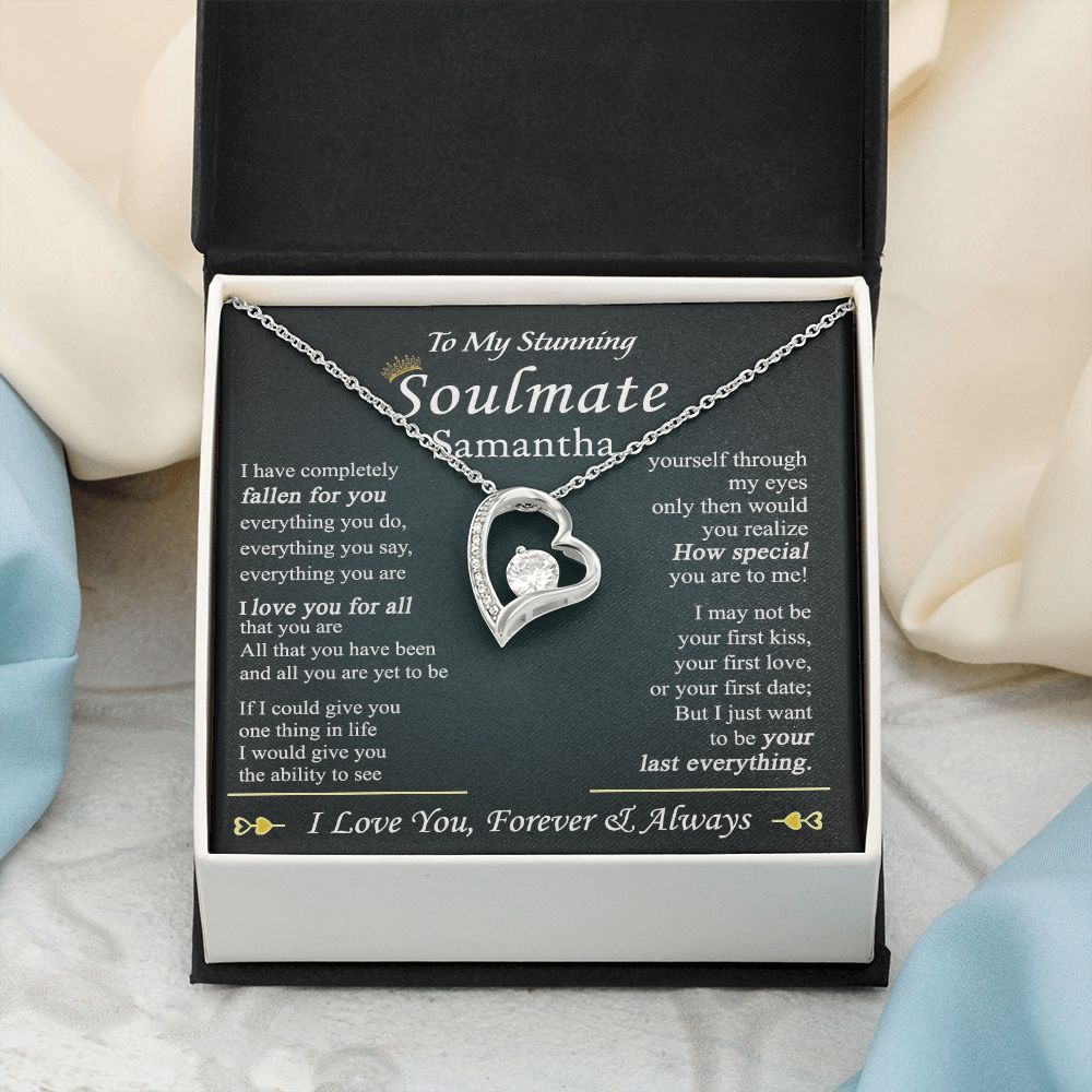 To My Soulmate Necklace for Women Birthday Valentines Day Jewelry Gifts For My Wife with Message Card Box Personalized Gift Present Pendant for Future Wife Soulmate Girlfriend Love 1 Forever Love Necklace
