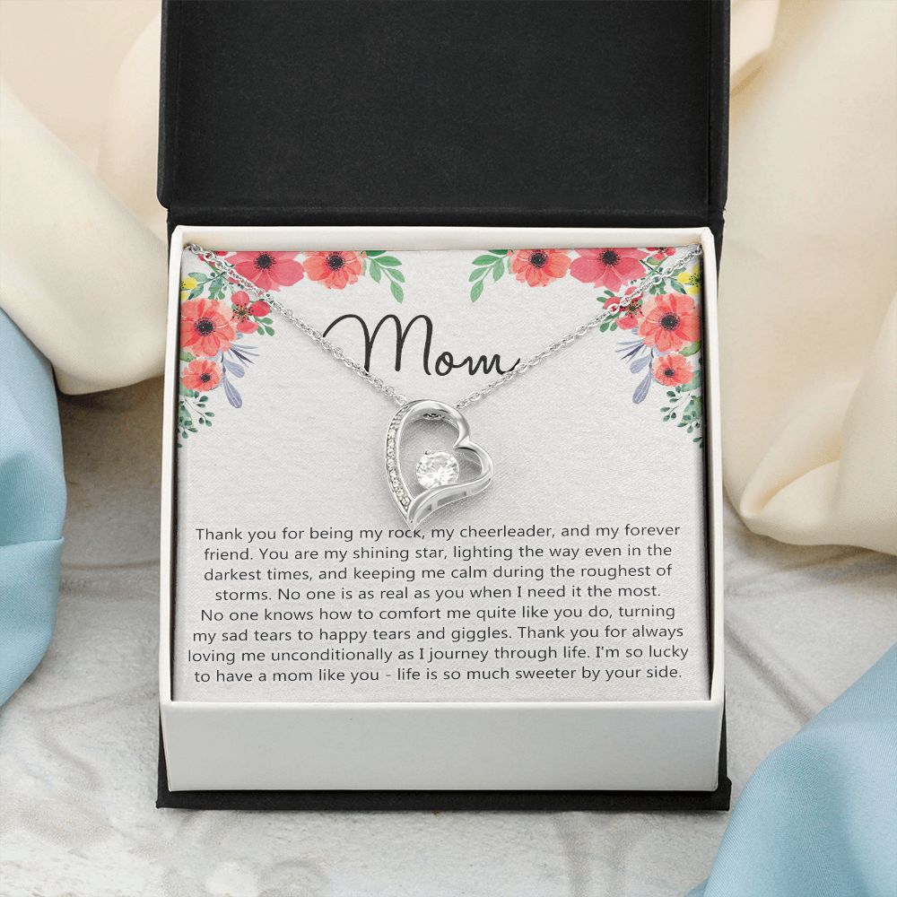 To My Mom Gift Necklace for Mother Daughter Jewelry, Thank You Mom Gift, Gift for Mom from Daughter to Mother Necklace Pendant Jewelry Box for Mom on Mother's Day Birthday Forever Love Necklace