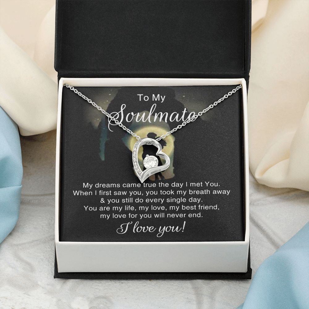To My Soulmate Necklace for Women Birthday Christmas Jewelry Gifts For My Wife with Message Card Box Personalized Gift Present Pendant for Future Wife Soulmate Girlfriend Love 3 Forever Love Necklace