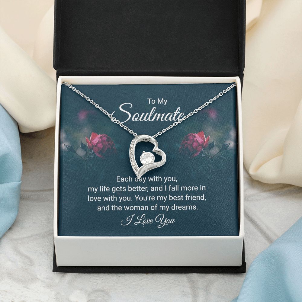 To My Soulmate Necklace for Women Birthday Christmas Jewelry Gifts For My Wife with Message Card Box Personalized Gift Present Pendant for Future Wife Soulmate Girlfriend Love 20 Forever Love Necklace