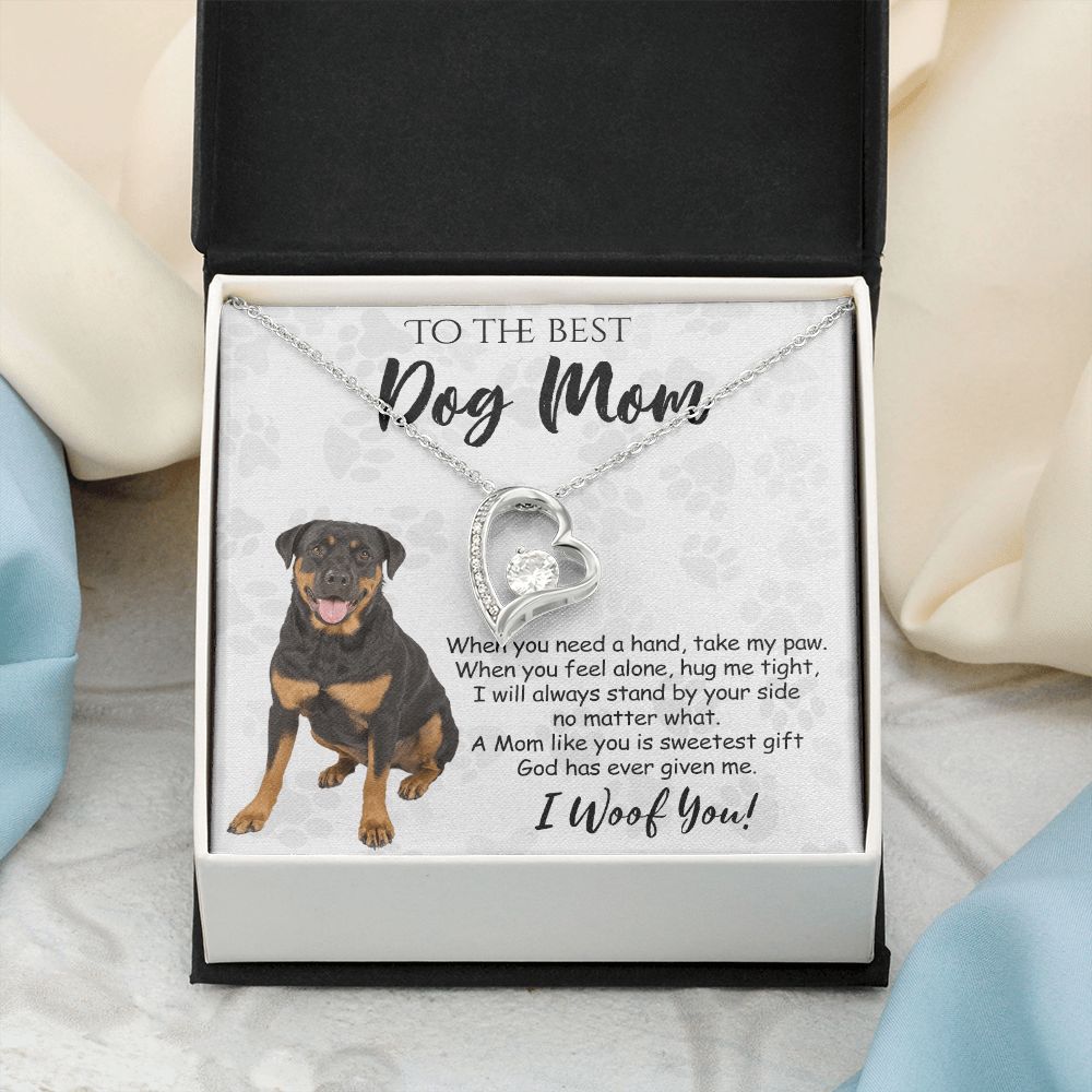 To The Best Rottweiler Dog Mom Knot Necklace Mother's Day Gift , I Woof You Quote Gift Card, Message Card Jewelry For Dog Lovers, Necklace For Mom Forever Love Necklace