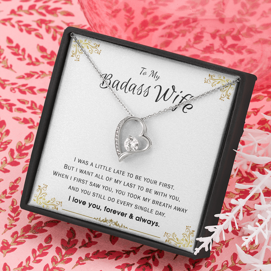 To My Badass Wife Necklace Forever Heart Necklace for Her Valentines Day for Her