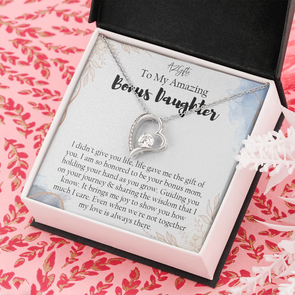 Bonus Daughter Gifts From Stepdad, Step Daughter Gifts From Stepmom, Stepdaughter Gifts From Stepdad, Father Stepdaughter Necklace, To My Bonus Daughter Necklaces, Christmas Gifts For Bonus1 Forever Love Necklace